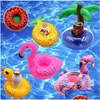 Andra pooler spashg uppblåsbar dryckskopphållare Colorf Mat Donut Flamingo Watermelon Lemon Shaped PVC Swimming Pool Floating Toys D DHV7T