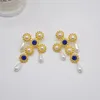 Backs Earrings Fashion Banquet Party Gold Color Big Baroque Pearl Vintage Long Rhinestone Stud Jewelry For Women