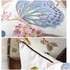 Coussin / Oreiller décoratif Papillon Paon Coussin de broderie ER 45x45cm Floral Country Style Coton Décoration de la maison pour vivre DRO DHCVF