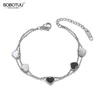 Link Bracelets Double Layers White/Black Shell Heart Charm Bracelet Bangle Stainless Steel Bohemia Chain Jewelry BB19072