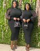 Vestido Plus Size Roupas Femininas Malha Ver Através Bainha Manga Lanterna 3 Cores