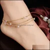 Anklets Ladies Vintage Pearl Anklet Chain Mti Storey Copper Bead Ankle Bracelet Beach Jewelry Womans Accesories Ornaments 3 5Lqa Y2 Dhc5K