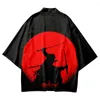 Ubranie etniczne japoński styl samurajka nadruk Kimono Streetwear Men Cardigan Haori Black Srabe Ubrania 2023 Letnie koszule