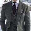 Herrenanzüge, Blazer, Herbst und Winter, graue Wolle, Tweed, für Männer, für Hochzeit, formeller Bräutigam, Smoking, 3-teiliges Mode-Set, Jacke, Weste mit Hosen