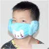 Party Masks 2 i 1 Child Cartoon Bear Face Mask er Plush Ear Protective Thick Warm Kids Mouth Winter Mouthmuffle Earflap Drop Delive Dhd0h