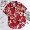 Mäns avslappnade skjortor sommar Hawaiian Red Tropical Floral Men toppar Skjorta Kortärmad bomullsknapp Chemise Loose Vacation Beach 230111