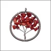 Pendant Necklaces 12Pcs Real Chip Gem Stone Chakra Necklace Tree Of Life Quartz Crystal Chips Women Rainbow Pendants Jewelry For Dro Dhbz4