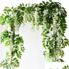 Decoratieve bloemen Kransen 2m Wisteria Artificiële Vine slingersbruiloft Arch decoratie nep planten gebladerte rattan trailing faux iv dhj7x