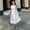 Maternity Dresses Summer O-neck Cotton Embroidery Floral Long Dress For Pregnant Women Short Sleeve Pregnancy Party