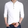 Mäns T-skjortor 2023 Spring och Autumn Men's Long Sleeve T-shirt Half Buckle Stand Collar Cotton Pullover Solid Color Casual Top