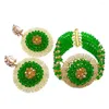 Wedding Jewelry Sets Fashion Green And Champagne Gold AB Costume Set African Beads Necklace Bracelet Earrrings For Women 9PHK07