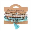 Bracelets porte-bonheur 4pcs / lot Bohème Vintage Bodhi Perles Chaînes Ensemble Pour Femmes Main De Fatima Gland Bracelet Bijoux De Mode Cadeau 166 Dh6Wi