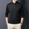 Men's Polos 2023 Fashion Solid Polo Shirt Men Korean Clothing Long Sleeve Casual Fit Slim Man Button Collar Tops Tees