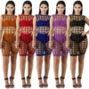 Vestidos de trabalho Sexy Hollow Out Club Dress Sets 3 Peças Summer Tank Tank Sleeseless o Necue Festa de Festa Mini Colete Sem Calhas