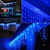 Strängar LED Icicle Curtain Firefly Light Fairy For Wedding Home Party Decoration Outdoor Blue Christmas String Lights