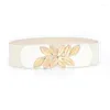 Ceintures Vintage large ceinture pour femmes feuilles sculptées ceinture extensible avec boucle taille en cuir PU bande élastique mode dames