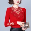 Women's TShirt M4XL Elegant Lace shirt Autumn Winter drilling longsleeved Tshirt Flowers Mesh Tops Blusa 230110