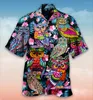 Camisas casuais masculinas 2023 Hawaiian Hawaiian Men Music Music Print Animal Print Cool Soly Tops Short Short