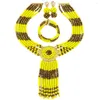 Ensembles de bijoux de mariage, mode Opaque jaune doré marron cristal perlé, ensemble africain, collier de perles nigérianes 6LS06