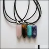 Hänge halsband grossist 24 st blandade reiki hexagonal små kristall naturliga stenar hängen läder kedjor halsband mode juvelr dhdwi