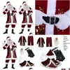 Dekoracje świąteczne 9pcs Veet Deluxe Santa Claus ojciec cosplay garnitur kostium adt fantazyjne sukienki fl zestawy