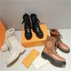 Lyxdesigner Ikonisk territorium Flat Ranger Boots Calf Leather and Wool Platform Lace Up Casual Style Block Heels Tread Gummi yttersula Sneakers Storlek 35-41