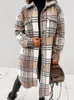 Kvinnors stickor Tee Winter Woolen Coats Female Plaid Print Retro Warm Thick Long Jacket Outercoats Korean Style Outwear Manteau Femme Hiver 230110