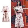 Etnisk kläder japansk klänning modifierad kimono stil sakura tryck geisha vintage klänningar kalvlängd söt kawaii traditionell cosplay