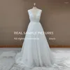 Robe de mariée col en V robes 2023 Sexy dos nu étage longueur dentelle corsage Tulle une ligne robes De mariée robe De Noiva Real Po