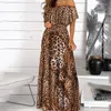 Casual jurken 2023 mode luipaard gewaad lange jurk ruche maxi sundress bohemian dames zomer sexy elegante strapless vestidos