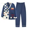 Men's Sleepwear Spring Autumn Cotton Cartoon Print Couple Pajama Sets Pyjamas Kawaii Sleep Loungewear Plaid Suits Pajamas for Lovers 230111