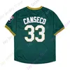 Maillots de Baseball PERSONNALISÉS Jose Canseco Jersey 33 1989 Domicile Extérieur Blanc Gris Vert Jaune Bouton Pull Tout Cousu