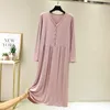 Women's Sleepwear Womens Modal Nightgown Solid Color Buttons Sexy V Neck Long Sleeve Loose Casual Midi Length Nightdress Home Clothes