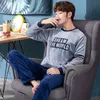 Men's Sleepwear 2pcs/set Coral Fleece Men Pajamas Sets Flannel Full Pants Warm Thicken O-neck Sleep Wear Winter Man Home Clothes