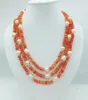 Choker Rare! The Last One! 3 Rows Of Natural Orange Coral And Pearl Necklace Most Classic Bridal Wedding 18-22"