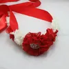 Paski czerwone i kość słoniowa szyfonowy shabby kwiatowy pasek broni druhna myska na tiulową sukienkę