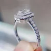 Cluster Rings Fashion 925 Sterling Plata Square Shape Women Ring Full Bling Micro Pave Crystal Zircon Dazzling Bridal Jewelry Gift