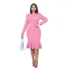 Casual Dresses 2023 S Young Sexy Solid Elegant Office Lady Designer O- Neck Full Flare Sleeve Women High Quality Long Mermaid Dress