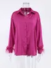 Chemises de chemisiers pour femmes automne femmes hiver femmes mode élégante manche à manches longues épissées solides dames tops chemise de chemisier en satin en soie pour femme 230111