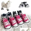 Dog Apparel 4Pcs/Set Pet Sports Canvas Jean Shoes Outdoor Fashion Dogs Blue Pink Denim Sneakers Puppy Cat Accessories Drop D Dhgarden Dh9Gy