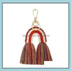 Porte-clés longes ethniques à la main Rame porte-clés pour femmes sacs accessoires bijoux Boho arc-en-ciel tissage coton frangé cadeau 6 Col Dhgt4