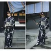 Etniska kläder japanska traditionella svart geisha kimono mantel blommor tryck klassiska yukata kvinnors cosplay klänning satge utför slitage