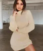 Casual Dresses 2023 Long Sleeve O Neck Autumn Dress For Women High Waist Skinny Cotton Kntting Sweater Winter Sexy Mini