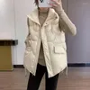 Women's Trench Coats Woman Cotton Vest Winter Korean Style Loose Solid Color Zippers Sleeveless Pockets Draw String Woman's Coat Drop