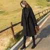 Women's Knits Tees Women Fashion Black Woolen Coat Autumn Winter Long Slim Double Breasted Wool Jacket Thick Warm Female Elegant Tops Y760 230111