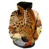 Felpe con cappuccio da uomo moda casual leopardo sciolto stampa 3D felpa con cappuccio uomo donna pullover hip hop felpa Harajuku animale oversize