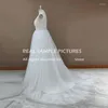 Robe de mariée col en V robes 2023 Sexy dos nu étage longueur dentelle corsage Tulle une ligne robes De mariée robe De Noiva Real Po