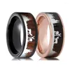 Wedding Rings 8MM Black Stainless Steel Ring For Men Women Koa Wood Inlay Deer Stag Hunting Silhouette Band Jewelry Fo Man