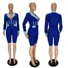 Tracksuits Patchwork Corset Blazer Outfits van dames 2 -delige shorts Sets voor vrouwen lange mouw afslaan kraagtop en fietser kantoor dame kleding