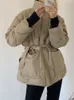 Women's Down Parkas Fitaylor Winter Casual Women Stand Collar Sash Tie Up Cotton Coat Kvinnlig Tjock varm fast jacka Outwear 230111